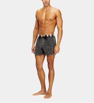 Boxer longs en coton avec effet denim à rayures fines - Diesel - Gris