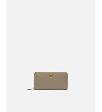 Portefeuille à contour zippé en cuir - Pinko - Noyer et or antique