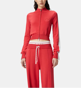 Sweat-shirt court zippé en tissu technique avec logo en relief - Pinko - Multicolore