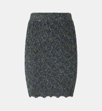 Jupe courte en maille côtelée et torsadée - Pinko - Vert et gris