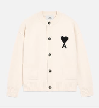 Cardigan col rond unisexe en laine Ami de Coeur - AMI Paris - Écru et noir