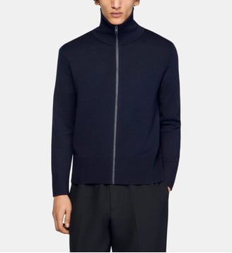 Cardigan droit laine mélangée - Sandro - Bleu marine