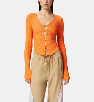 Cardigan côtelé ajusté à motif soleil - Pinko - Orange