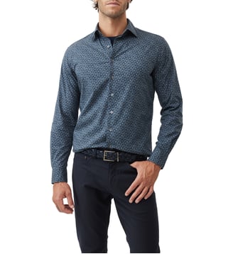 Chemise imprimée slim en coton stretch manches longues Bellmount - Rodd & Gunn - Indigo