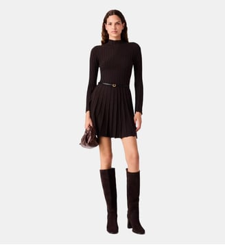 Robe courte patineuse à col montant - Maje - Marron foncé