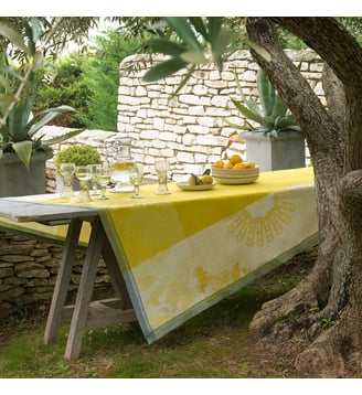 Nappe Jardin d'orient 100% lin - Le Jacquard Francais - Jaune cédrat