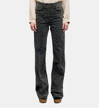 Pantalon flare en velours à monogramme - ANNA - Gerard Darel - Anthracite