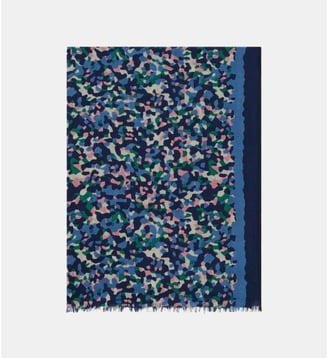 Foulard liozaca 100% laine - Motif ethnique - Caroll - Bleu marine