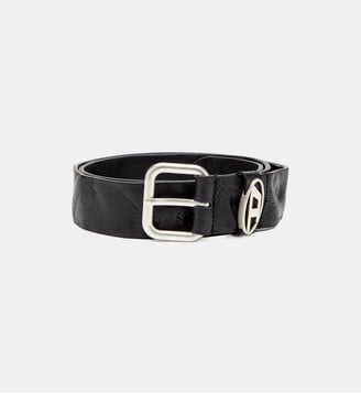 Ceinture 3.9 cm en cuir froissé avec plaque à logo - Diesel - Noir