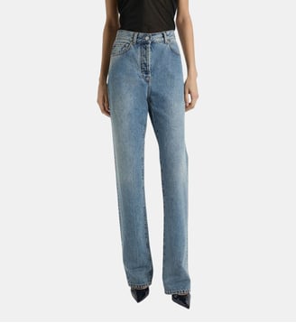 Jean droit en denim délavé - Balmain - Bleu