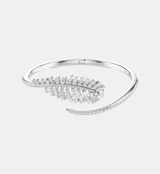 Bracelet-jonc Vienna, Plume, Métal rhodié - Swarovski - White et rrhodium plated