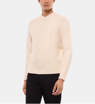 Pull torsadé à col rond en laine - Fursac - Écru