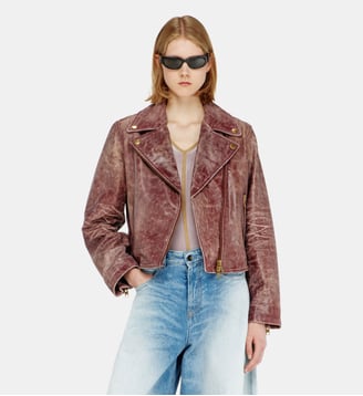 Veste biker en cuir traité - Diesel - Marron