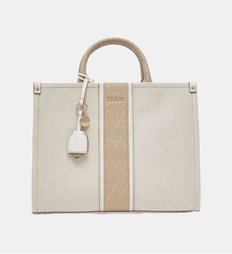 Sac à main cabas Ridhi coton et enduit monogrammes - Liu Jo - Neutro et cream