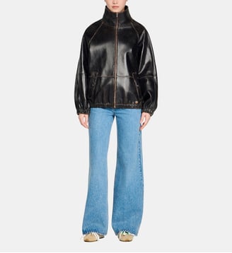 Blouson en cuir vieilli - Sandro - Marron