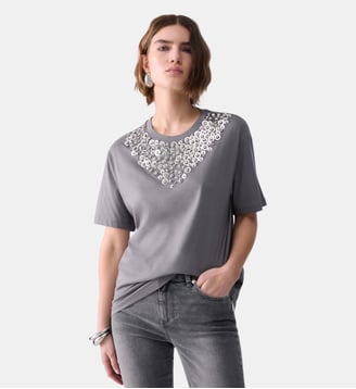 T-shirt avec broderies bijoux - Liu Jo - Gris