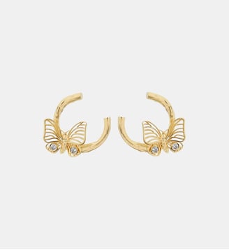 Boucles d'oreillles tiges papillons dorés et cristaux - Les Néréides - Jaune