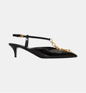 Slingbacks Sync à talons en cuir verni avec chaîne - Balmain - Noir