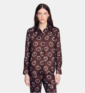 Chemise en soie à imprimé fleuri - Sandro - Marron