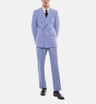 Costume croisé en laine et lin - Fursac - Bleu pastel