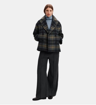 Manteau court tartan - Bompard - Charbon et olive
