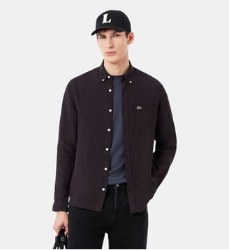 Chemise regular fit en lin - Lacoste - Marron