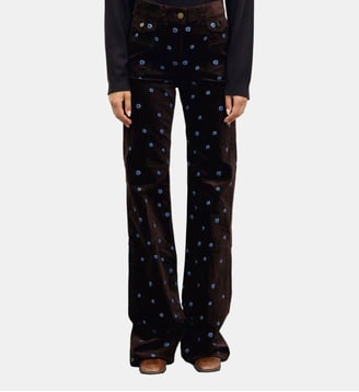 Pantalon flare en velours à marguerites - ANNA - Gerard Darel - Marron