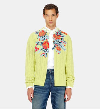 Cardigan ouvert en maille torsadée à motif floral - Diesel - Vert fluo