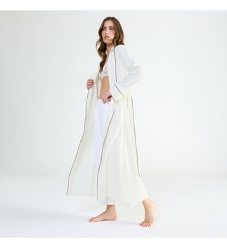Robe de chambre col châle en coton, Mystérieuse - Laurence Tavernier - Écru