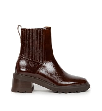 Bottines à Talons Lison Cuir Verni Froissé - Bobbies - Ganache