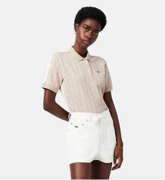 Polo slim fit jacquard monogramme - Lacoste - Beige blanc