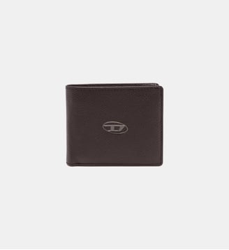 Portefeuille à deux volets en cuir grainé - Diesel - Marron foncé