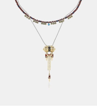 Collier double perles et chaîne avec pendentif ELSY - Hipanema - Grenat