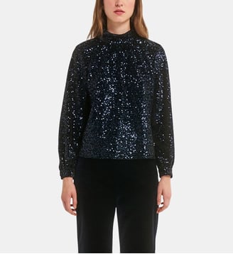 Top à col montant en velours et lurex - LYANNA - Pablo - Noir