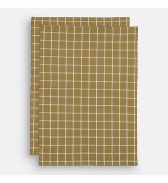 Lot 2 torchons coton lavé carreaux - La Redoute Interieurs - Vert olive