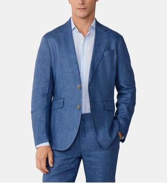 Blazer Délavé Hopsack En Lin - Hackett London - Blue
