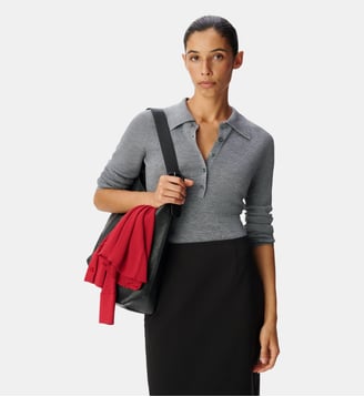 Pull tricot côtelé col polo boutonné - Ikks - Gris