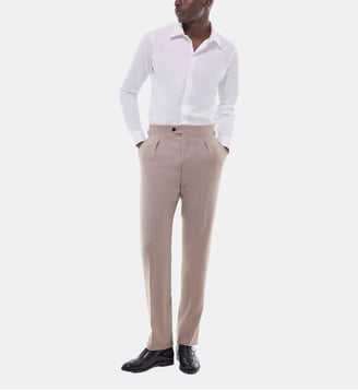 Pantalon de costume ajusté en flanelle - Fursac - Beige