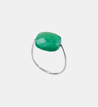 Bague, agate verte, or blanc Morganne Bello