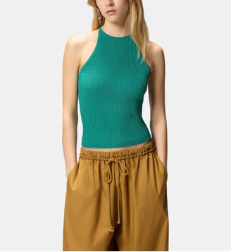 Top à épaules dénudées boutonné sur la nuque - Pinko - Vert foncé