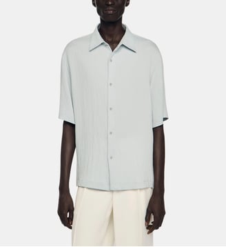 Chemise effet plissé à col requin - Sandro - Bleu ciel