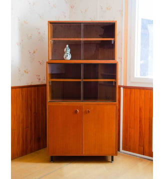 Bibliothèque vitrée en teck Madeleine N°737- Produit chiné - Debongout - Bois clair