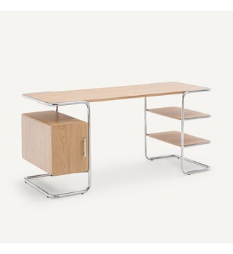 Bureau tubulaire en plaqué chêne, longueur 155 cm AM.PM
