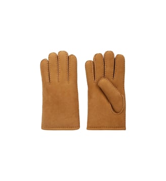 Gants en cuir suède et peau lainée - Sandro - Camel