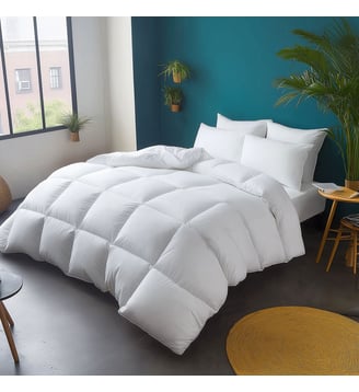 Couette TEMPEREE 70% duvet - Coton - Angèle - Wake Me Green - Blanc