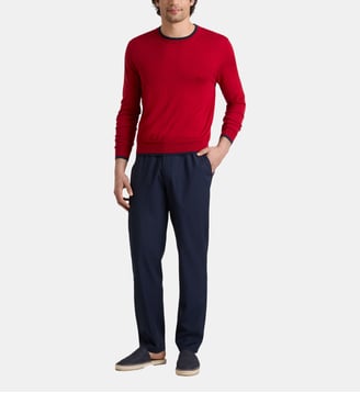 Pantalon en laine Super 120's Micro Carreaux - Vilebrequin - Bleu marine