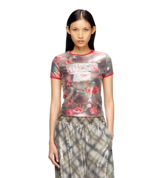 Haut ajusté en jersey à imprimé floral avec sequins - Diesel - Marron vert