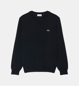 Pull col V laine mélangée - Lacoste - Noir