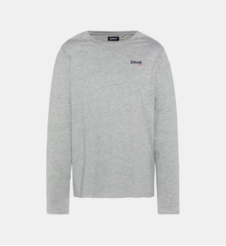 T-shirt à manches longues brodé - Schott - Gris chiné