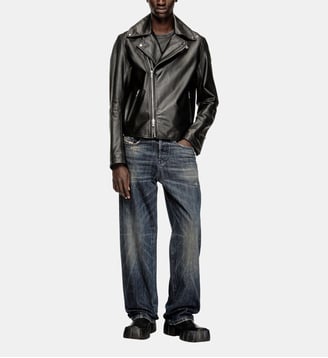 Veste de motard en cuir ciré - Diesel - Noir